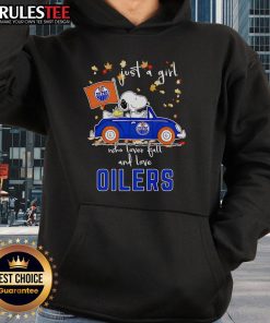 Cute Snoopy and Woodstock on a hoodie for girls who love fall and the Edmonton Oilers.