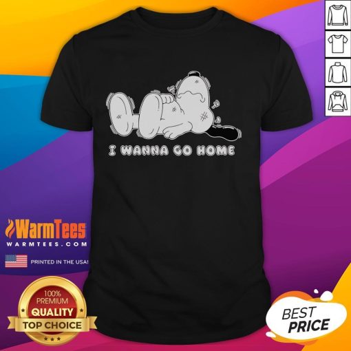 Alt Text: Cute Snoopy I Wanna Go Home T-Shirt featuring vibrant colors and a playful design perfect for casual wear.
