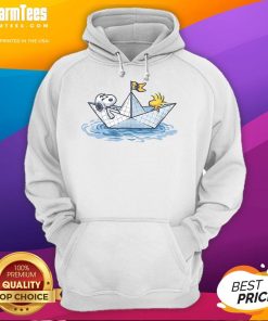Cute Snoopy paper boat journey hoodie featuring Snoopy sailing, perfect for dog lovers and cozy fashion.
