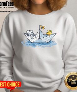 Alt Text: Cute Snoopy paper boat journey sweatshirt featuring a playful Snoopy graphic, perfect for cozy casual wear.
