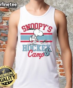 Cute Snoopy in a Seattle Kraken tank top at Snoopy's Hockey Camp, showcasing NHL All Teams spirit.