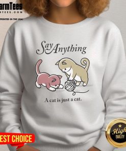 Cute sparrow sleeping on a cozy sweatshirt saying 'A cat is just a cat' - Perfect for animal lovers.