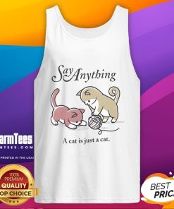 Cute sparrow sleeping on a tank top with 'A Cat Is Just A Cat' design, perfect for animal lovers.