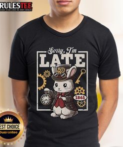 Alt Text: Cute Steampunk White Rabbit T-Shirt featuring intricate gears and vintage design, perfect for whimsical fashion lovers.