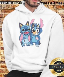 Adorable Stitch and Bluey costume hoodie featuring vibrant colors, perfect for kids' dress-up and playtime adventures.