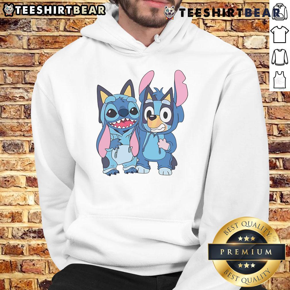 Cute Stitch And Bluey Bluey Costume Hoodie Adorable Stitch and Bluey costume hoodie featuring vibrant colors, perfect for kids' dress-up and playtime adventures.