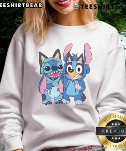 Cute Stitch and Bluey costume sweatshirt featuring vibrant designs, perfect for fans of Bluey and playful fashion.