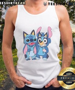 Adorable Stitch and Bluey costume tank top featuring vibrant colors and fun designs, perfect for kids' dress-up.