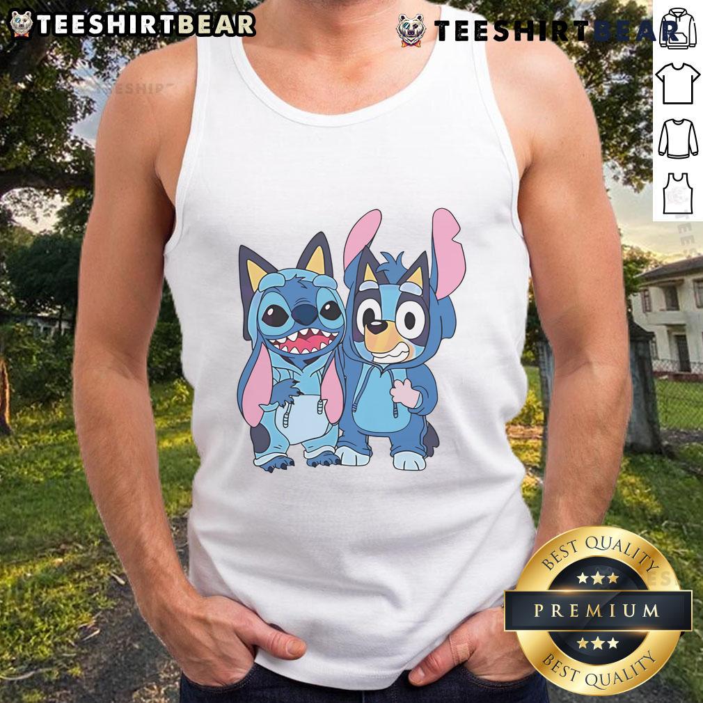 Cute Stitch And Bluey Bluey Costume Tank Top Adorable Stitch and Bluey costume tank top featuring vibrant colors and fun designs, perfect for kids' dress-up.