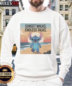 Alt Text: Cute Stitch sweatshirt featuring a beach sunset, perfect for cozy walks and endless talks.
