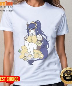 Alt Text: Cute Textilgremlin Vorbestellung Lightmotif Lemon Anime Ladies Tee featuring vibrant lemon-themed design.