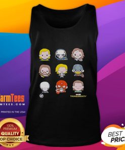 Alt Text: Cute Thunderbolts emoji characters printed on a stylish tank top, perfect for casual and fun summer outfits.