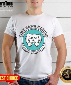 Cute Tiny Paws Rescue Dog Logo T-Shirt featuring an adorable dog graphic, perfect for animal lovers and rescue advocates.