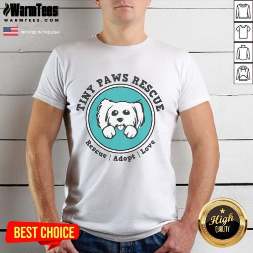 Cute Tiny Paws Rescue Dog Logo T-Shirt featuring an adorable dog graphic, perfect for animal lovers and rescue advocates.