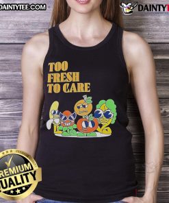 Cute Too Fresh Too Care cartoon tank top featuring vibrant colors and playful design for trendy summer fashion.
