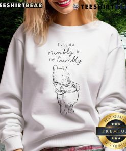 Alt Text: Cute Winnie the Pooh I've Got a Rumbly in My Tumbly sweatshirt featuring a colorful design and cozy fit.