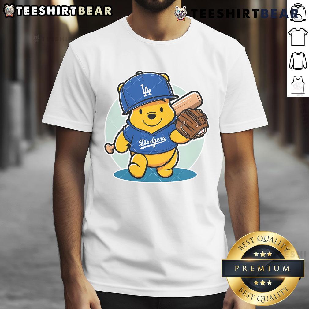 Cute Winnie The Pooh La Dodgers Pooh Dodgers Baseball T Shirt Alt Text: Cute Winnie The Pooh Dodgers baseball t-shirt featuring Pooh in LA Dodgers gear, perfect for fans and collectors.