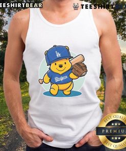 Cute Winnie the Pooh LA Dodgers tank top featuring Pooh in Dodgers gear, perfect for baseball fans and Pooh lovers.