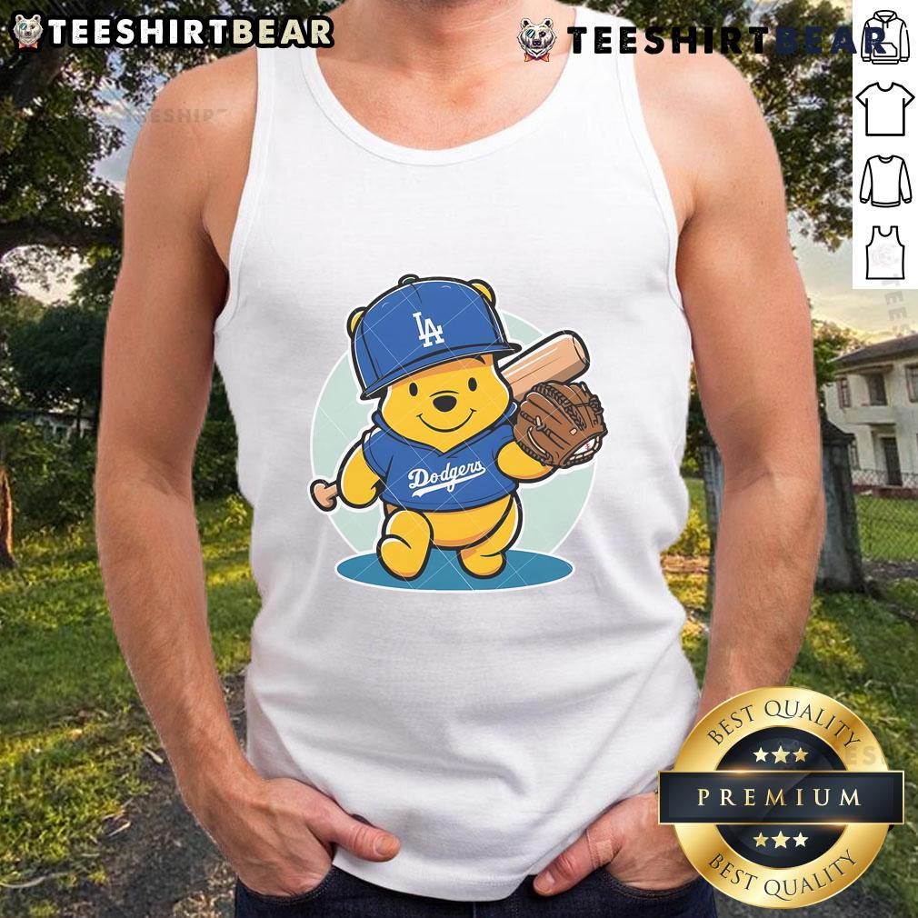 Cute Winnie The Pooh La Dodgers Pooh Dodgers Baseball Tank Top Cute Winnie the Pooh LA Dodgers tank top featuring Pooh in Dodgers gear, perfect for baseball fans and Pooh lovers.