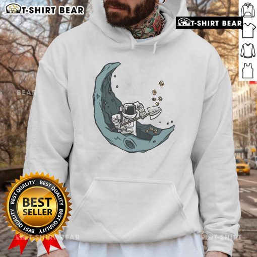 Alt Text: Funny astronaut moon mining coins hoodie featuring a playful design of a space miner on the lunar surface.