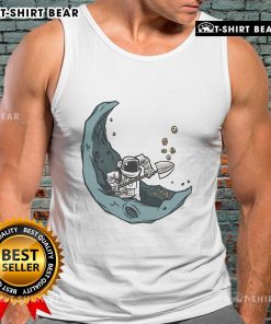 Funny astronaut in a tank top mining for space coins on the moon, showcasing humor and creativity in space-themed apparel.