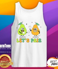 Funny behavior analyst therapist wearing a 'Let's Pair Pear' tank top, showcasing humor in therapy sessions.
