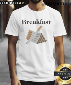 Funny Breakfast Cigarettes T-Shirt featuring a humorous graphic of breakfast items and cigarette imagery, perfect for quirky fashion.