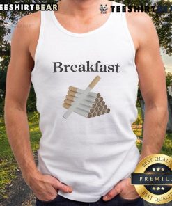 Funny breakfast graphic tank top featuring colorful cigarette design, perfect for casual wear and humor lovers.