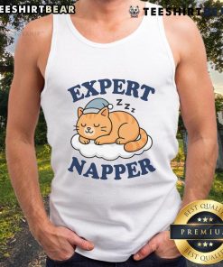 Funny cat expert napper in a tank top, showcasing sarcasm and humor with a playful expression. Perfect for cat lovers!