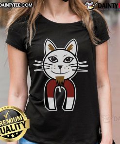 Funny Cat Pussy Magnet Ladies Tee featuring a playful cat graphic, perfect for cat lovers and humor enthusiasts.