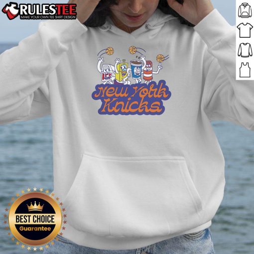 Alt Text: Funny cereal box dude wearing a New York Knicks hoodie, showcasing a playful and vibrant design.