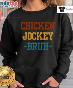Funny chicken jockey meme sweatshirt featuring a humorous gamer chicken riding a jockey, perfect for meme lovers.