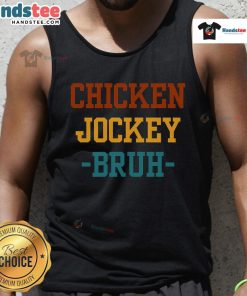 Alt Text: Funny chicken jockey meme tank top featuring a gamer chicken jockey in a humorous design for gamers and meme lovers.
