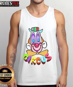 Funny clown circus face tank top featuring a colorful design, perfect for circus-themed events and casual wear.