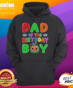 Funny dad of the birthday boy wearing a matching Melon Family hoodie, celebrating a fun family birthday party.