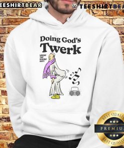 Funny Doing God's Twerk Worship hoodie featuring a vibrant design of a cartoon angel twerking, perfect for humor lovers.