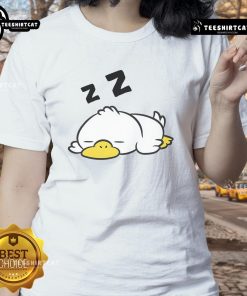 Adorable funny duck sleeping in pajamas, perfect for duck lovers. Cute ladies tee featuring a tired duck design.
