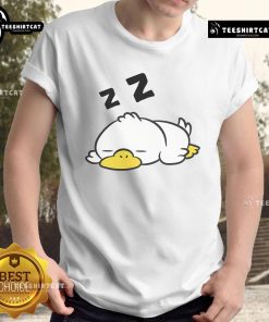 Funny duck sleeping in pajamas on a t-shirt, showcasing a cute and tired duck design for duck lovers.