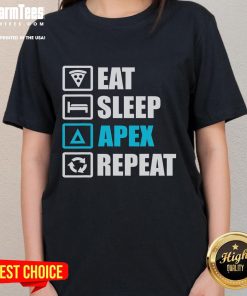 Funny Eat Sleep Apex Repeat motivational ladies tee design featuring vibrant graphics and playful text for gamers.