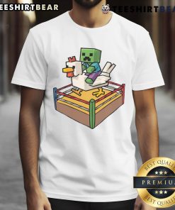 Funny Fighting Chicken Minecraft Chicken Jockey T-Shirt featuring a humorous chicken character in action.