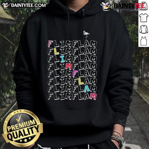 Colorful Funny Flim Flam Flamingo Hoodie featuring a vibrant flamingo graphic, perfect for quirky casual wear.