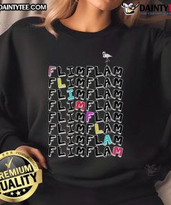 Funny Flam Flam Flamingo Sweatshirt featuring a vibrant pink flamingo graphic and playful text design, perfect for casual style.