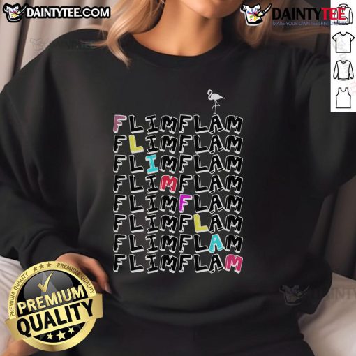 Funny Flam Flam Flamingo Sweatshirt featuring a vibrant pink flamingo graphic and playful text design, perfect for casual style.