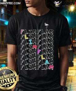 Funny Flim Flam Flamingo T-Shirt featuring a vibrant flamingo graphic and playful text, perfect for casual summer wear.