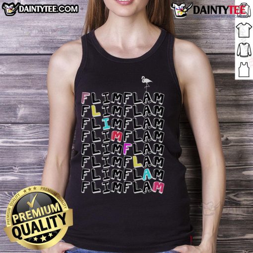 Funny Flam Flam Flamingo Tank Top featuring a vibrant flamingo graphic and playful text, perfect for summer wear.
