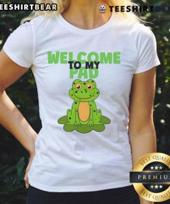 Funny frog on a lily pad graphic tee for ladies, perfect for humor lovers and casual wear enthusiasts.
