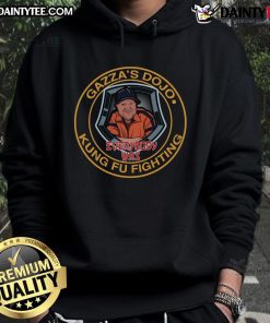 Funny Gazzas Dojo hoodie featuring 'Everybody Was Kung Fu Fighting' design, perfect for martial arts enthusiasts.