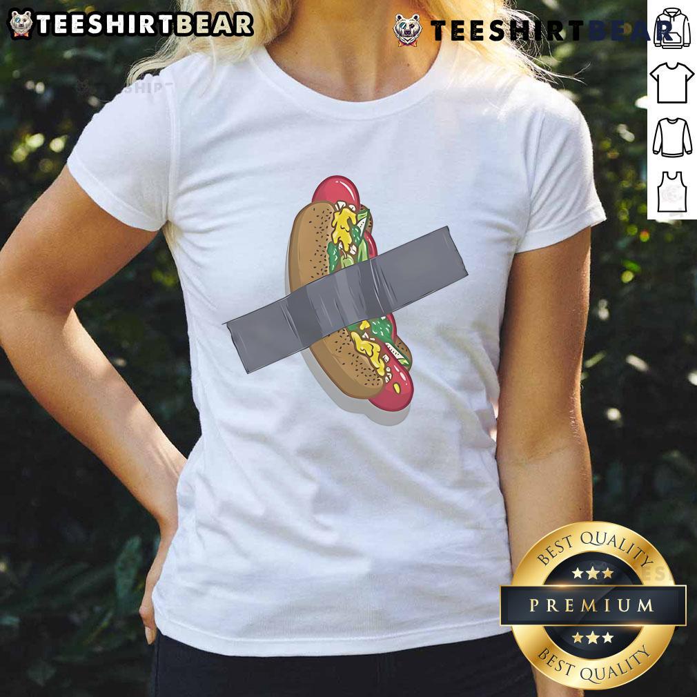 Funny Hot Dog Chicago Tape Ladies Tee Funny hot dog Chicago tape ladies tee design featuring playful graphics and vibrant colors perfect for casual wear.