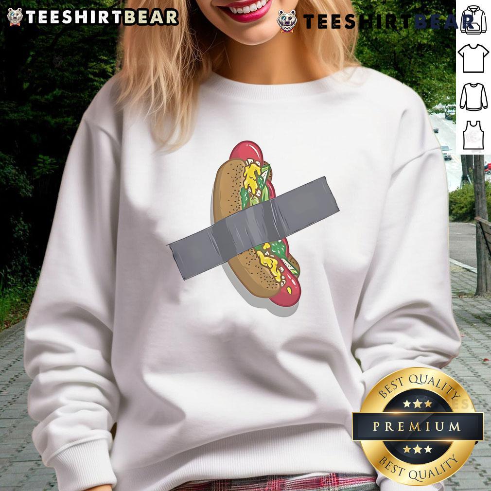 Funny Hot Dog Chicago Tape Sweatshirt Funny hot dog sweatshirt featuring Chicago tape design, perfect for casual wear and food lovers.