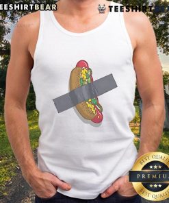 Funny hot dog Chicago tape tank top design featuring vibrant graphics and playful typography for food lovers.